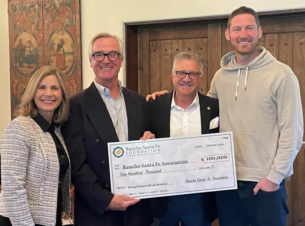 Pictured: Christy Whalen, Rancho Santa Fe Association Manager Ed Blodgett, Rancho Santa Fe Foundation Board Chairman Chris Sichel, Rancho Santa Fe Foundation President and CEO Dan Comstock, Rancho Santa Fe Association Board President